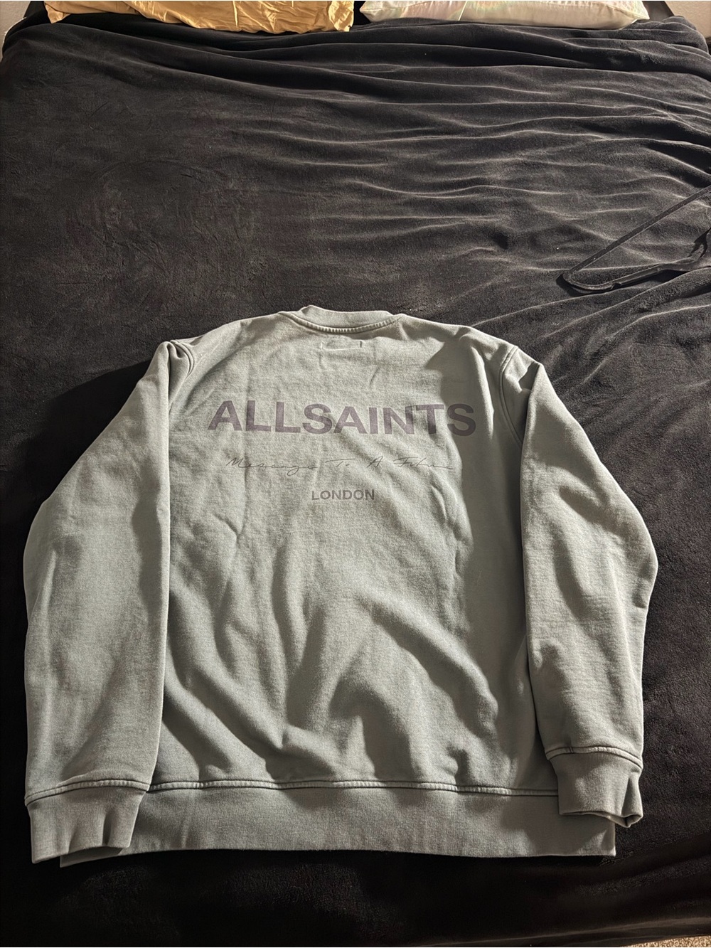 All Saints Men's Sage Green Logo Crewneck Sweater